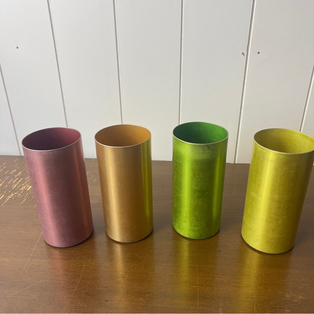 Colorful Metallic aluminum 1950s vintage cup Set